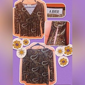 NEW vintage y2k paisley long sleeve top with cutouts and vneck
